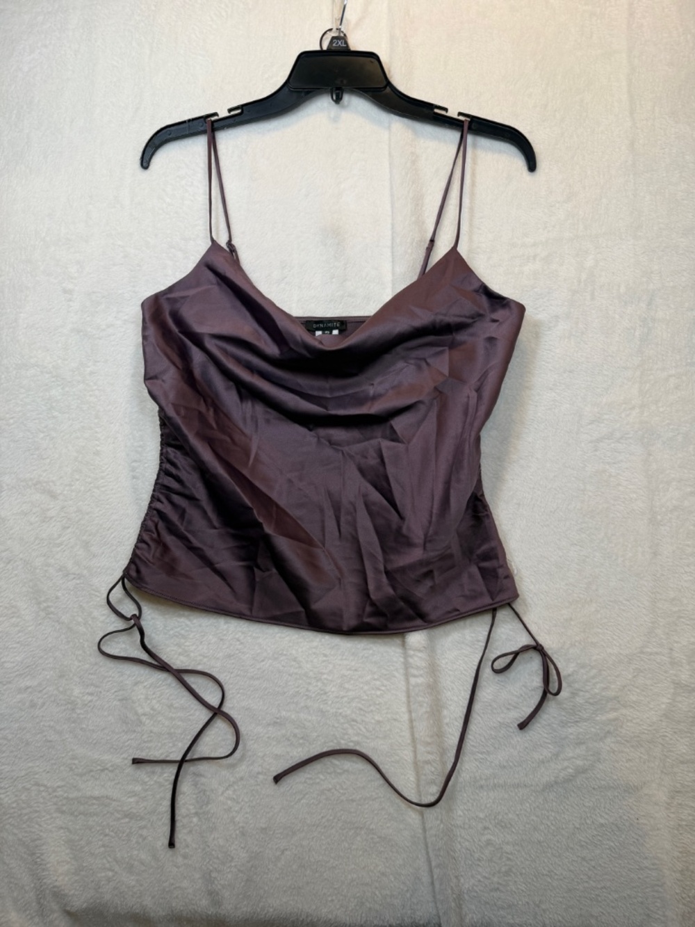 Dynamite Crop Top Womens Size Small Purple Satin Scrunch Side 90s Clubwear - Picture 2 of 8